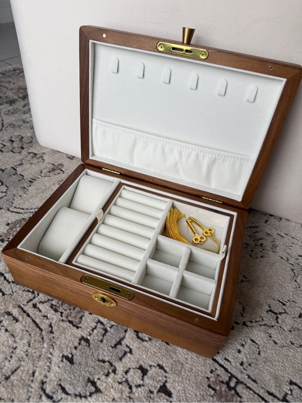 Solid Wood Jewelry Box with White Velvet Interior